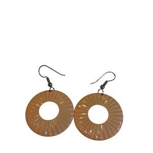 Round Peach Textured Metal Dangle Earrings Silvertone Hook Closure 1.25 inch